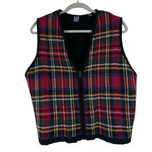 Retro GAP Multi-color Tartan Plaid Knitted Vest Women's Medium 90s Y2K
